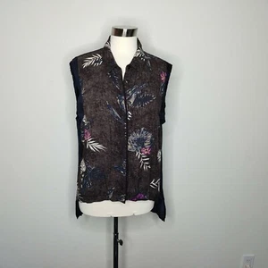 Rusty Hi Low Gray and Blue Floral/Check Sleeveless Top 12 - Picture 1 of 11