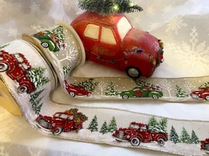 APAC PICK UP TRUCK Christmas Holiday tree snowballs - Luxury Wire Edge Ribbon - Picture 1 of 11