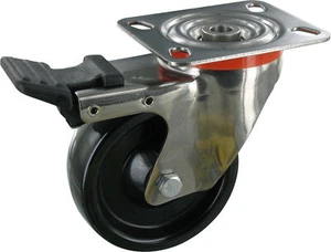 Heat resistant swivel castor with brake ø100 plastic plate fitting up to 28 - Picture 1 of 2