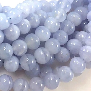 Natürliche blaue Spitze Achat lose glatte runde Perle 4 mm 6 mm 8 mm 10 mm 12 mm 15" Strang - Bild 1 von 26