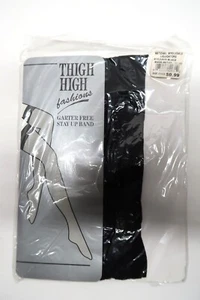 Vtg Thigh High Fashions Black Stockings USA Nylon Elastic Garter Free NRFP - Picture 1 of 7