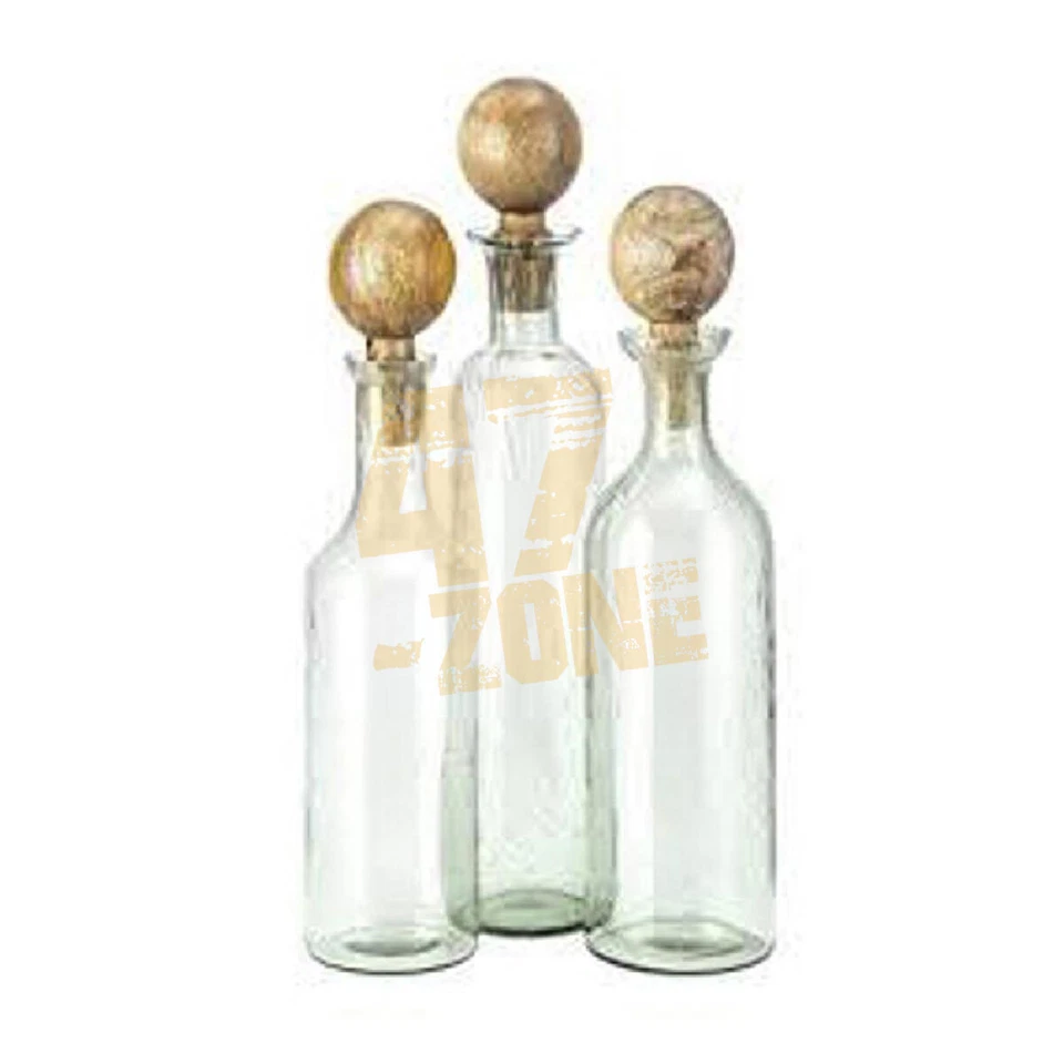 S/3 NK Umbria Glass Bottles Brown Clear Indoor Outdoor Tabletop Home Decor - Image 1 of 1