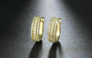 1.40Ct Lab Created Diamond Huggie Hoop Women's Earrings 14K Yellow Gold Over - Picture 1 of 3