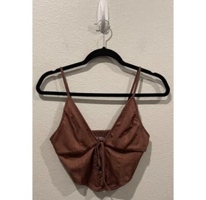 URBAN OUTFITTERS Brown Lace Front Cropped Top Size M - Picture 1 of 4