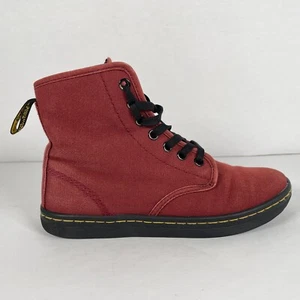 Dr. Martens Shoreditch Boots Womens Size 6 Red Canvas Lace Up Ankle Comfort Shoe - Picture 1 of 10