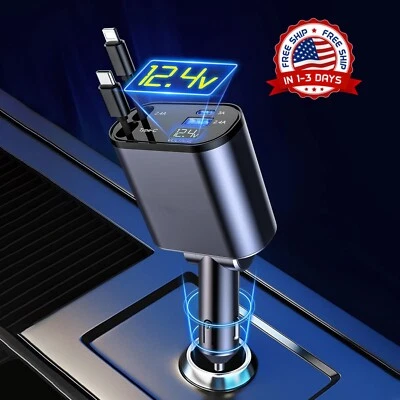 Cargador rápido de teléfono para coche 4 en 1, cables retráctiles Foto 1 de 4