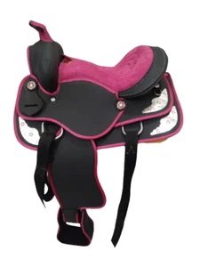 New Pink Synthetic Western Barrel Racing Horse Tack Saddle Size 15". - Picture 1 of 7