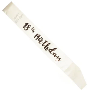 18th Eighteenth Birthday Celebration Cream Satin Sash Diamante Rose Gold Letters - Picture 1 of 1