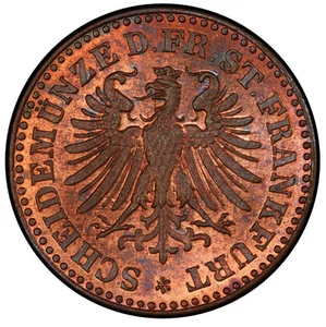 "FINEST KNOWN" @ PCGS & NGC GERMAN HELLER 1864 PCGS MS66 RB UBER-COOL-GEM TONED - Picture 1 of 3