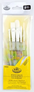 Royal Langnickel White Taklon 6pc Brushes Set No Slip Grip Round Flat Filbert - Picture 1 of 2