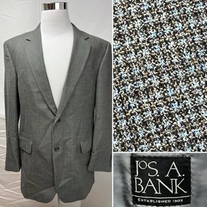 Jos. A. Bank Men's 44L Gray Blue Wool Micro Plaid 2-Button Blazer Jacket Coat - Picture 1 of 9