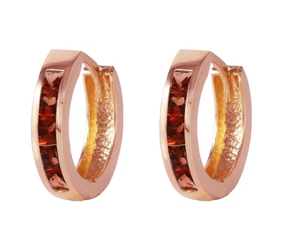 10k Solid Rose Gold Huggie Hoop Earrings Princess Cut 1.20 Carats Natural Garnet - Image 1 of 4