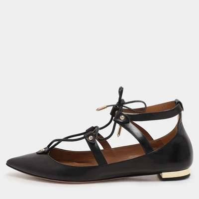 Pisos de ballet Aquazzura Christy de cuero negro con cordones talla 38 Foto 1 de 4