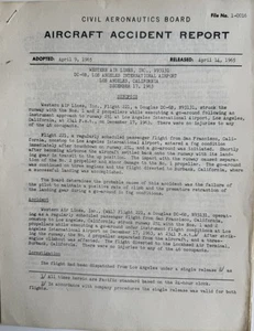 Informe de Accidente de la Junta de Aeronáutica Civil de Western Airlines DC-6B - Original - 1965 - Imagen 1 de 1