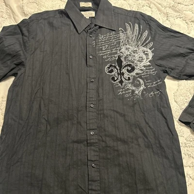 Eighty Eight Embroidered Y2K Button Up Long Sleeve Black  Men’s LARGE - Image 1 of 4