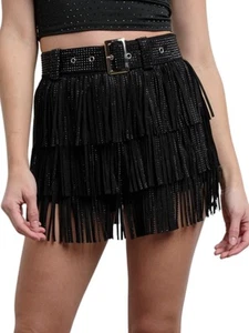 Womens Sparkle Rhinestone Fringe Shorts Pants Elastic Band Skort Western Cowg... - Picture 1 of 6