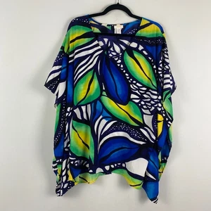Camicetta Poncho Chicos Taglia S/M Blu Verde Bianco Stampa Foglia - Foto 1 di 9