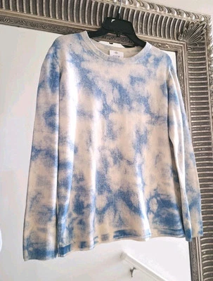 ALLUDE Tie Dye Print 100% Cashmere Sweater In Blue And White Sz L Org $150 - Image 1 of 4