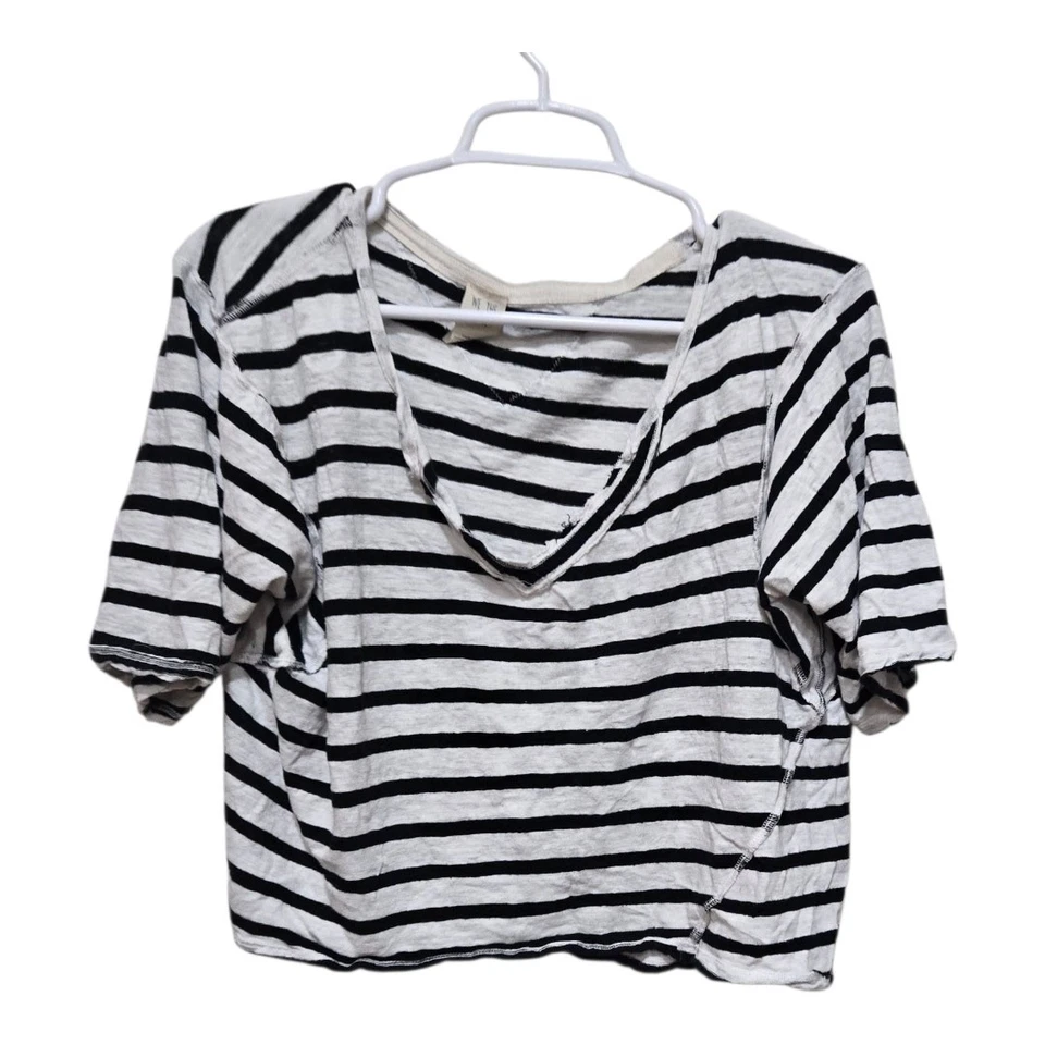 We the free free people top womens size small black white striped oversized tee - Imagem 1 de 4