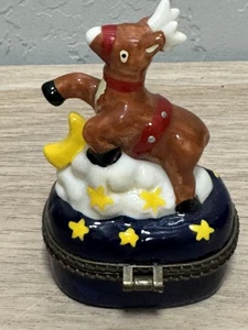 Vintage Reindeer Porcelain Hinged Trinket Box w/ Trinket - Picture 1 of 14