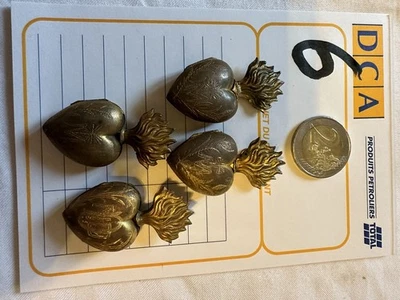 Ancien Ex Voto Cœur De Marie Laiton Doré Pendentif Reliquaire XIX Eme N6 - Photo 1/4