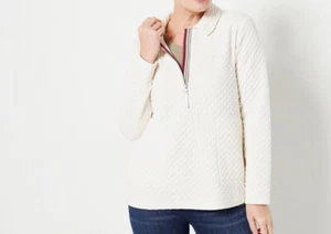 NWOT Isaac Mizrahi Live! Quilted Half-Zip Pullover In Ivory Sz L - Picture 1 of 4