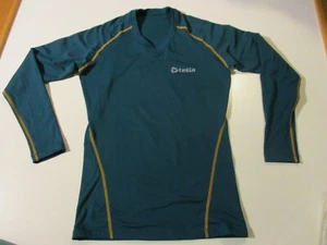 TESLA BRAND LONG SLEEVE COLD WEATHER V-NECK ATHLETIC SHIRT WOMEN SMALL RARE - Picture 1 of 8