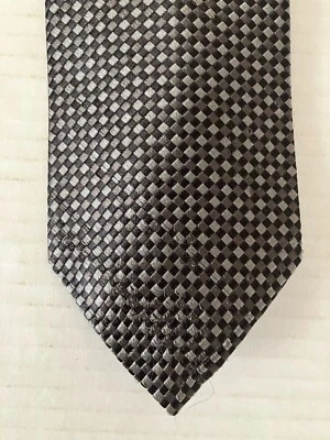 Geoffrey Beene Men's Necktie Tie Silk Black Gray Checkered Woven Made USA 57" - Image 1 of 4