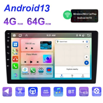 4+64G 8Core Android 13 Double 2Din 9" Car Stereo Radio GPS Navi CarPlay DSP WIFI - Image 1 of 4