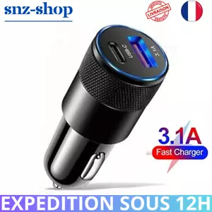 Chargeur allume cigare Voiture Rapide USB Type C IPhone Huawei Xiaomi Universel - Imagen 1 de 6