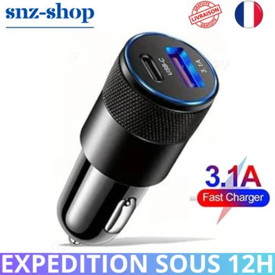 Chargeur allume cigare Voiture Rapide USB Type C IPhone Huawei Xiaomi Universel - Imagen 1 de 4