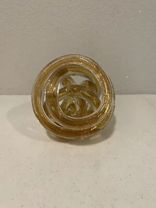 MCM Abstract Artisan Blown Glass Infinity Knot Sculpture Modern Art Amber Golden - Picture 1 of 12