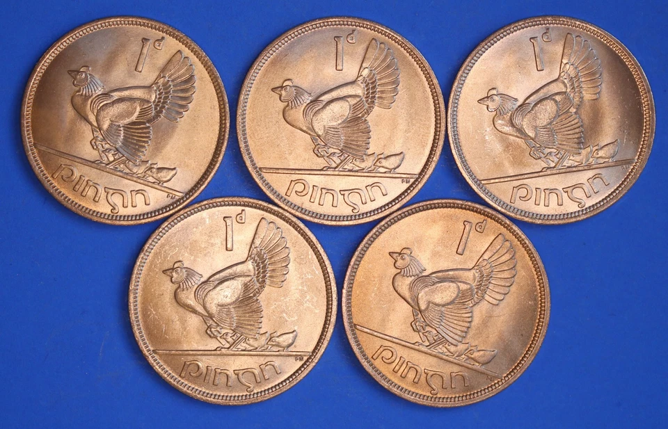 Vintage Irish Ireland EIRE Pennies 1d coins, Hen & Chicks, ALL 1968 [32060] - Image 1 of 2
