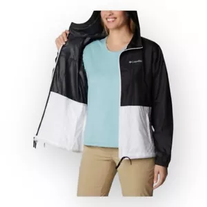 NWT Columbia Womens Lightweight Windbreaker Jacket - Black & White - Medium W27 - Picture 1 of 10