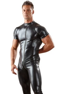 B-WARE Tuta Uomo 52-54 L Wetlook 3 Vie Zip Lucido Body Nero "Renato" - Foto 1 di 7