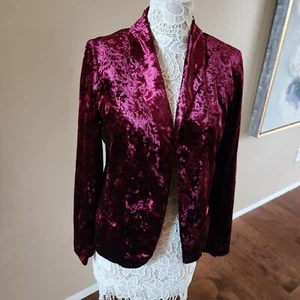 LKNW Crushed Wine burgundy velvet open blazer jacket Sound & Matter L T51 - Picture 1 of 11