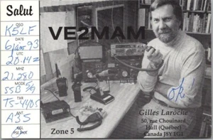 Tarjeta de radio vintage HULL, Quebec CANADÁ QSL ""Gilles Laroche"" con fecha 1993 - Imagen 1 de 2