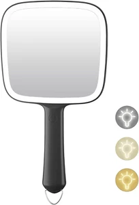 Famihomii Hand Mirror with 3 Light Color & Dimmable, Lighted Handheld Mirror, Li - Picture 1 of 12
