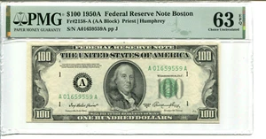 Fr 2158-A 1950A $100 Federal Reserve PMG 63 EPQ CHOICE UNCIRCULATED 2 OF 2 - Picture 1 of 2