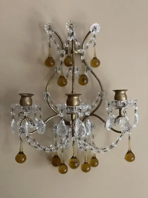 PAR de apliques de pared franceses italianos con cuentas de cristal antiguos candelabros 3 brazos Foto 1 de 4