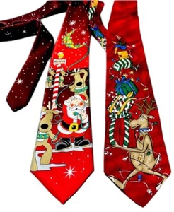 Lot of 2 Christmas Holiday Xmas Novelty Neck Ties Men Noel, TIE TALES, CLEAN EUC - Picture 1 of 7
