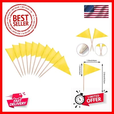 Mini palito de dente triângulo amarelo liso pequeno bandeiras enfeite de cupcake amarelo sólido... - Imagem 1 de 4
