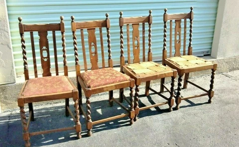 4 Antique VTG Barley Twisted Set Oak English Dining Chairs Spindles Orlando Fl Cover