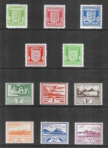 1941 - 1943 JERSEY & GUERNSEY - SETS POSTAGE STAMPS, MH, GERMAN WWII OCCUPATION.