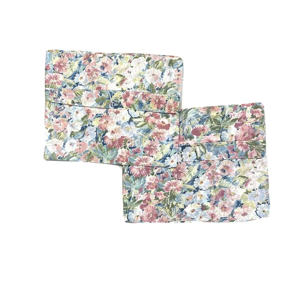 Par de cortinas cenefas vintage años 90 croscill Elisa estampado floral rosa azul púrpura Foto 1 de 4