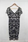 Adrianna Papell UK Size 12 Black And Silver Sequined V-Neck Sheath Dress