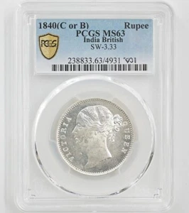 1840 India (C & B)  RUPEE Silver Coin  PCGS MS 63 BRITISH SW AU - Picture 1 of 5