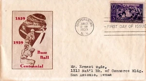 Baseball Centennial 1839-1939 Cooperstown First Day Issue Envelope 6/12/1939  - Foto 1 di 2