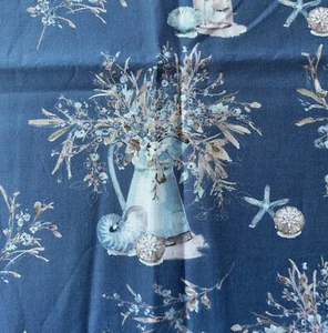 REMNANT: "Blue Escape Coastal" Beach flowers & Shells 9" x 21" ~ COTTON  FABRIC - Bild 1 von 4