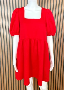 Vestido para mujer Entro cambio cuello cuadrado elástico texturizado manga corta abullonada L rojo - Imagen 1 de 9